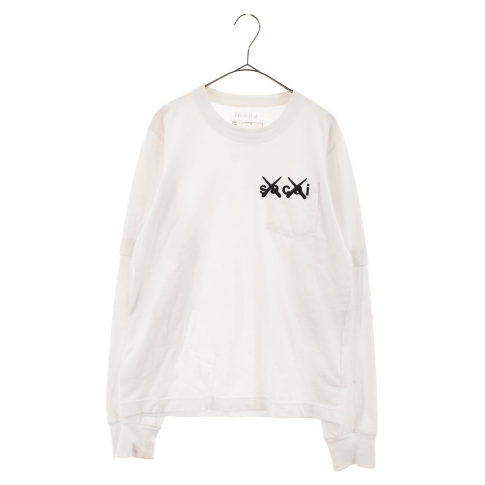 Sacai (サカイ) 21AW×KAWS Embroidery Long Sleeve T-Shirt カウズロゴエンブロイダリーレイヤード長袖Tシャツ  ホワイト 21-0284S - メルカリ