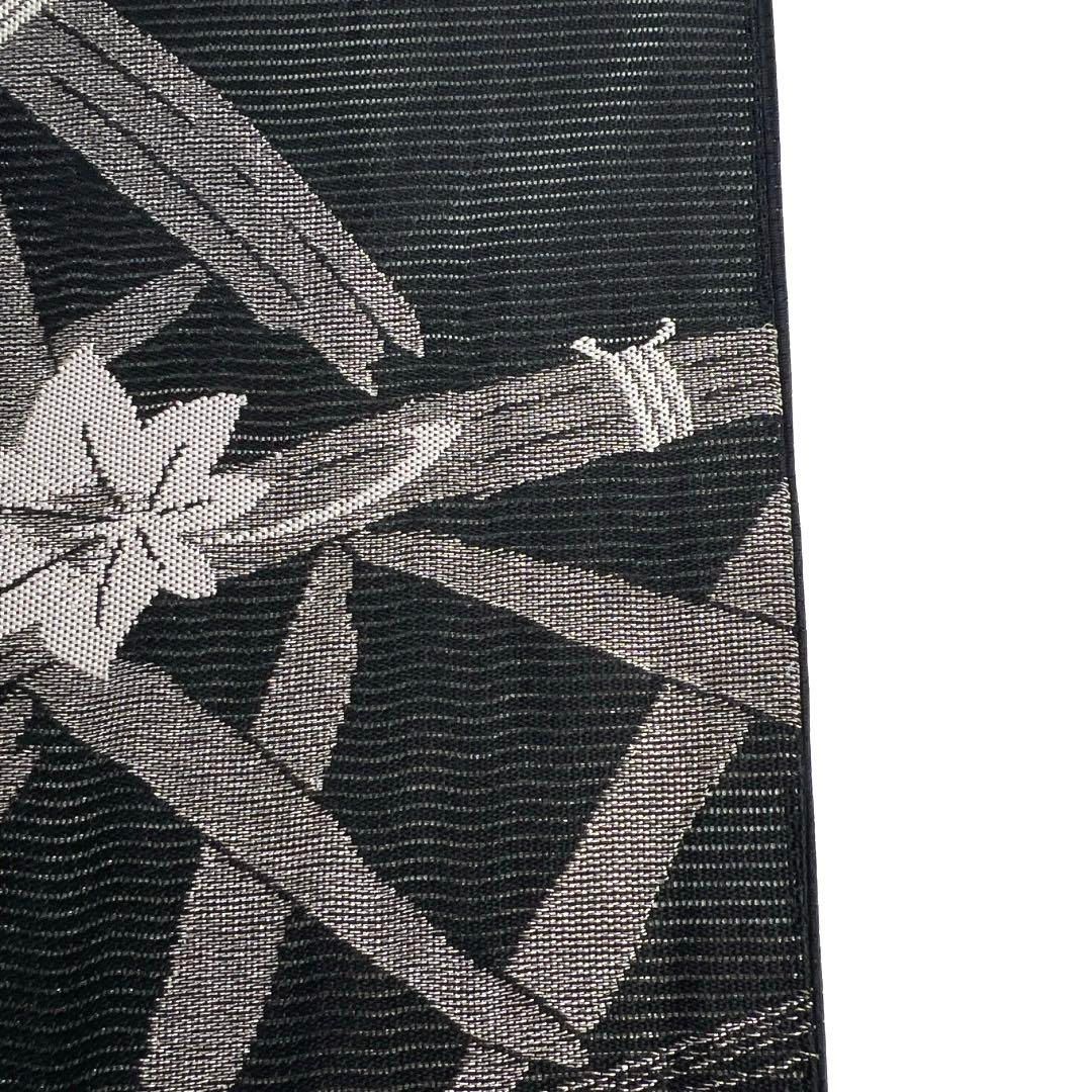 袋帯 夏用 絽 着物 銀糸 楓 流水 観世水 蛇籠 黒地 045a d