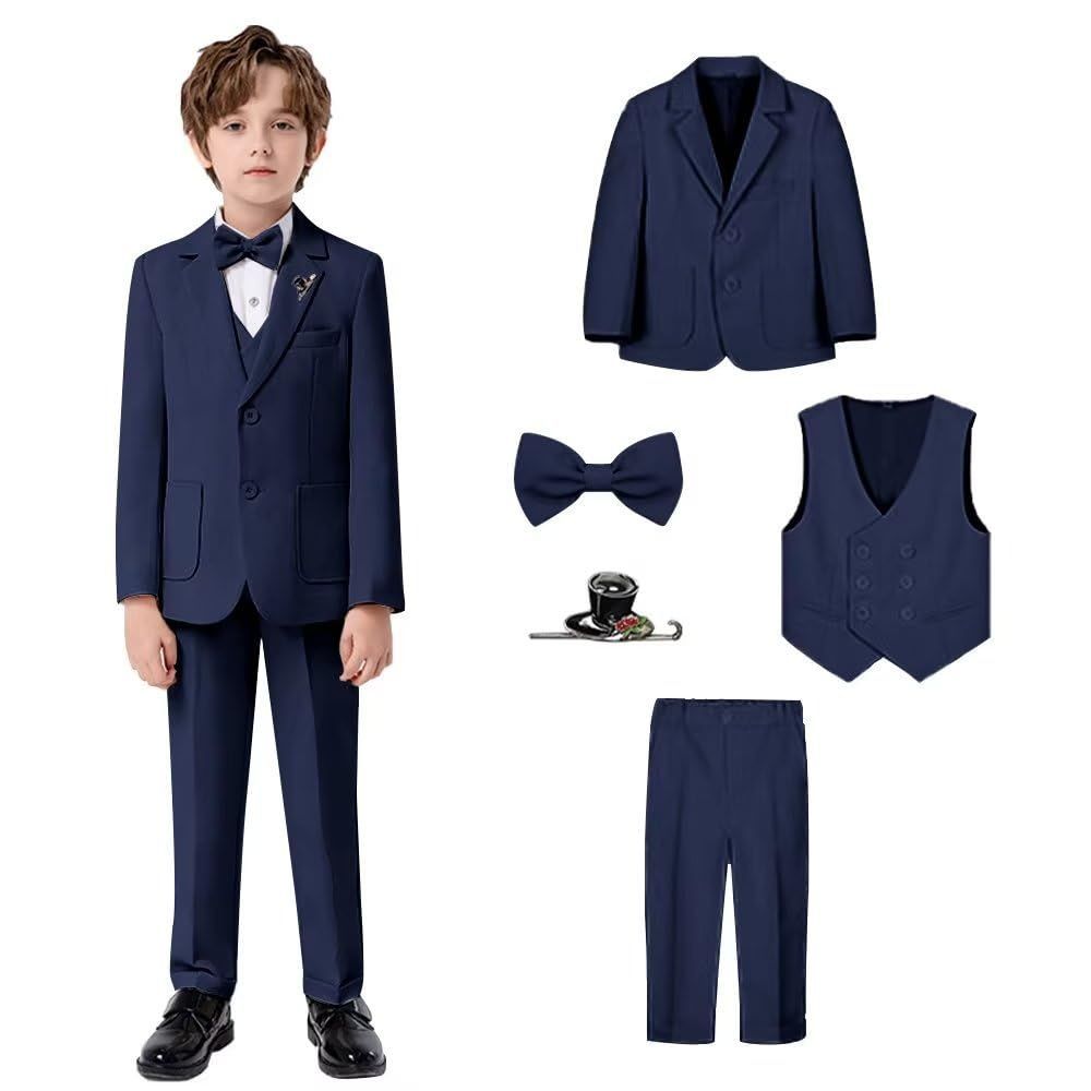 新品 人気のネイビー キッズ 140 フォーマルスーツ5点セット 入学卒業