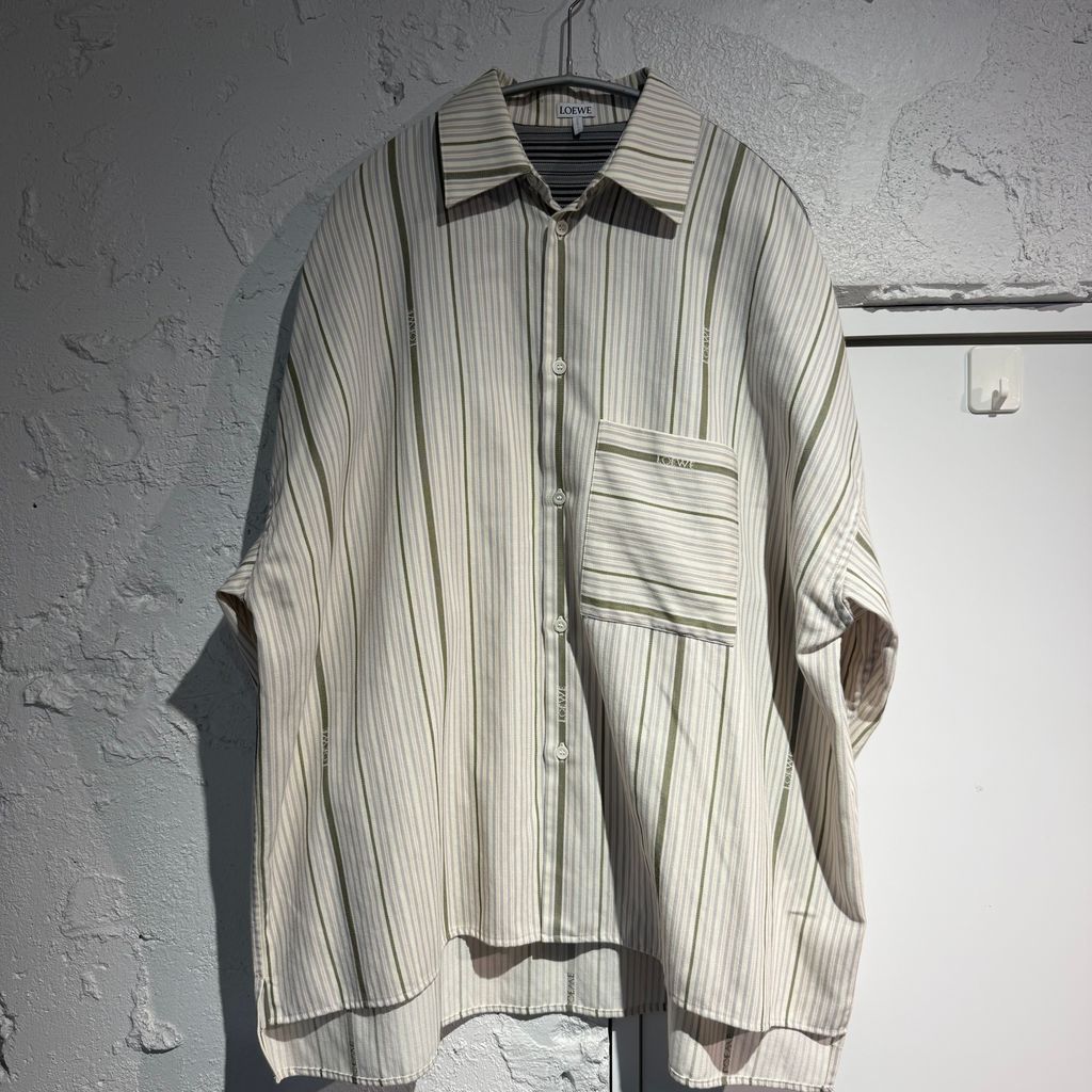 LOEWE ロエベ Wool And Jacquard Cotton Oversized Shirt ストライプシャツ H526Y05W71 アイボリー系 size 37 表参道A10