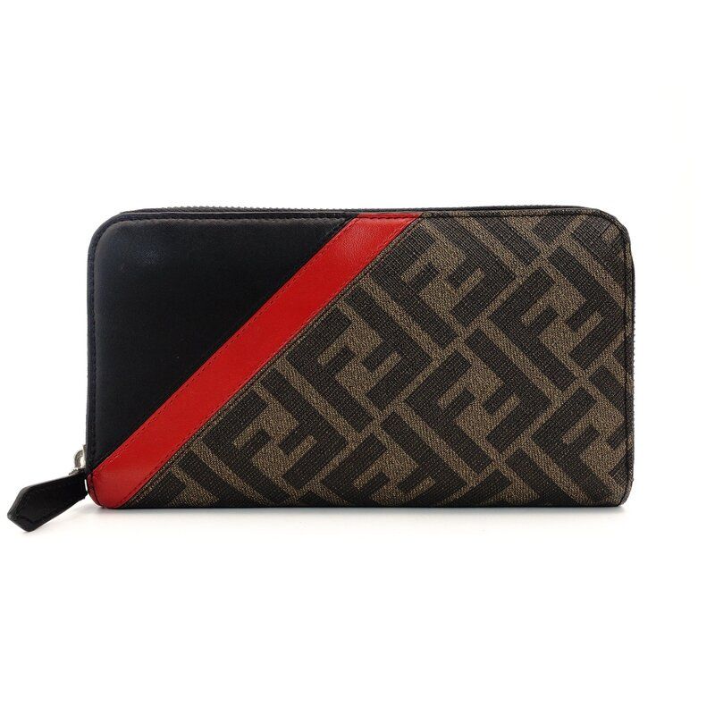 フェンディ FENDI 長財布 ズッカ ラウンドファスナー ブラウン×ブラック PVC レザー 財布 7-9-329