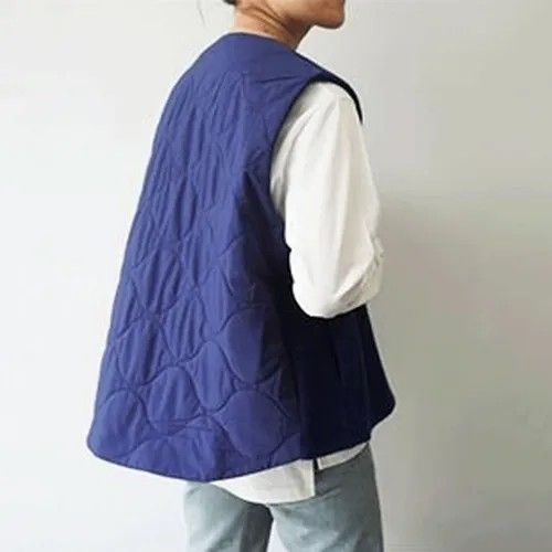 mao made マオメイド 中綿 キルティング ベスト 前開き レディース 秋 冬 おしゃれ 服 キルト ウール アウター ブルー