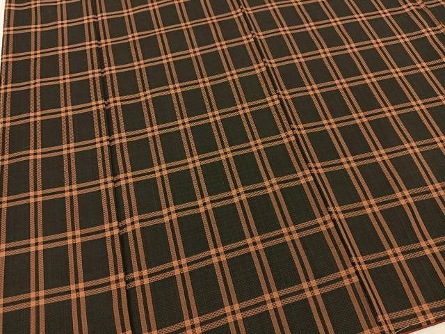 平和屋着物○黄八丈 紬 格子柄 黒地 正絹 逸品 未使用 BAAT0805yc  