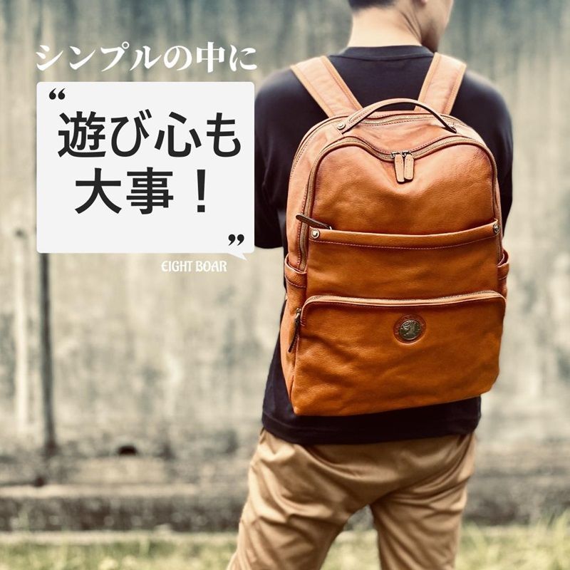 ◇ANDAKA 牛本革 あぶり系 コンチョ付き バックパック ダブルZIP
