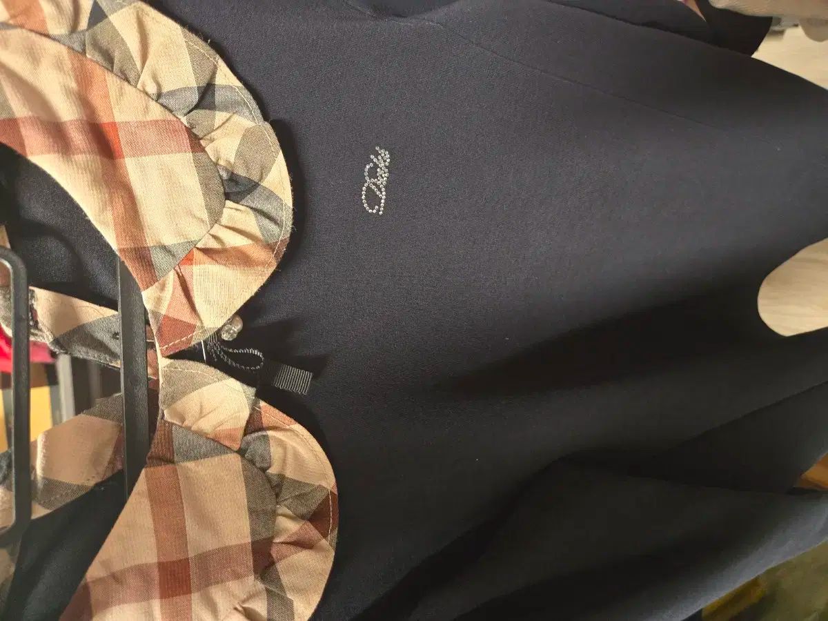 ダックス キッズ チェック フリル ネイビー ワンピース