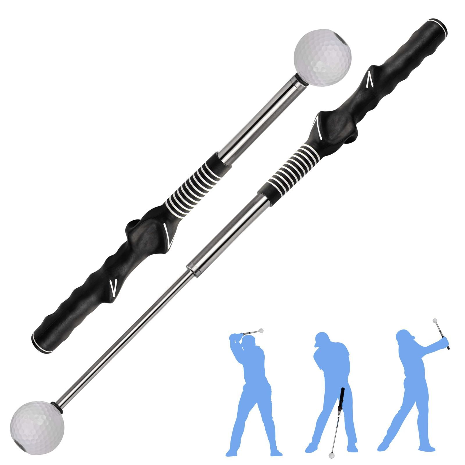 【新着商品】矯正グリップ付き 伸縮式 スイングトレーナー ゴルフ素振り ゴルフ練習スイング器具 いつでもどこでも練習できる 飛距離アップ