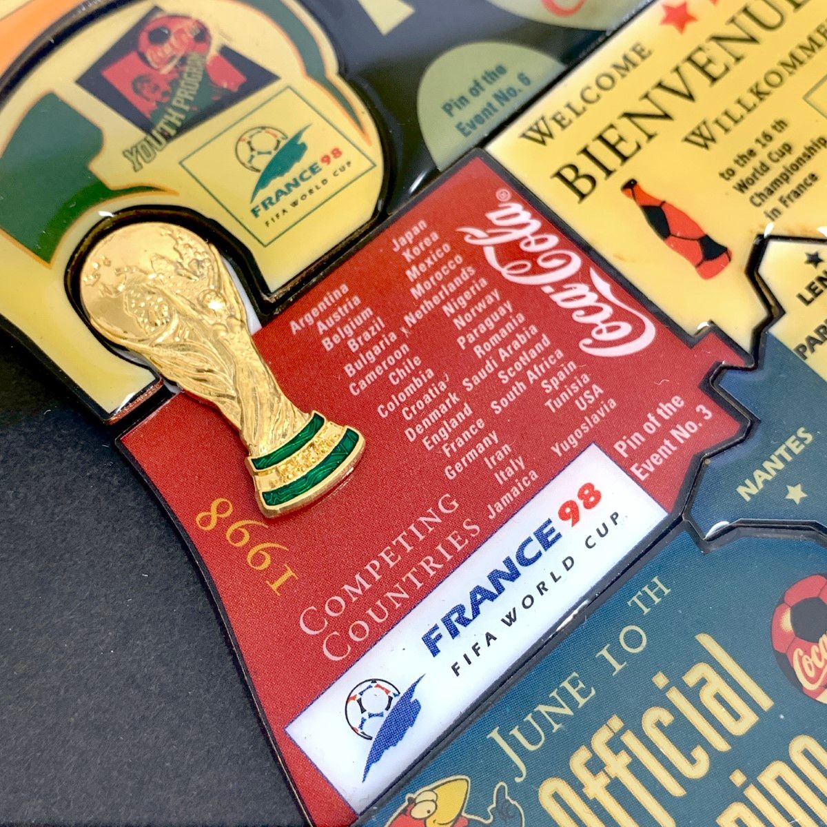 値下げレア☆ワールドカップ'98ピンバッチ 1998年 FIFA フランスワールドカップ コカ・コーラ ピンバッジ全7種