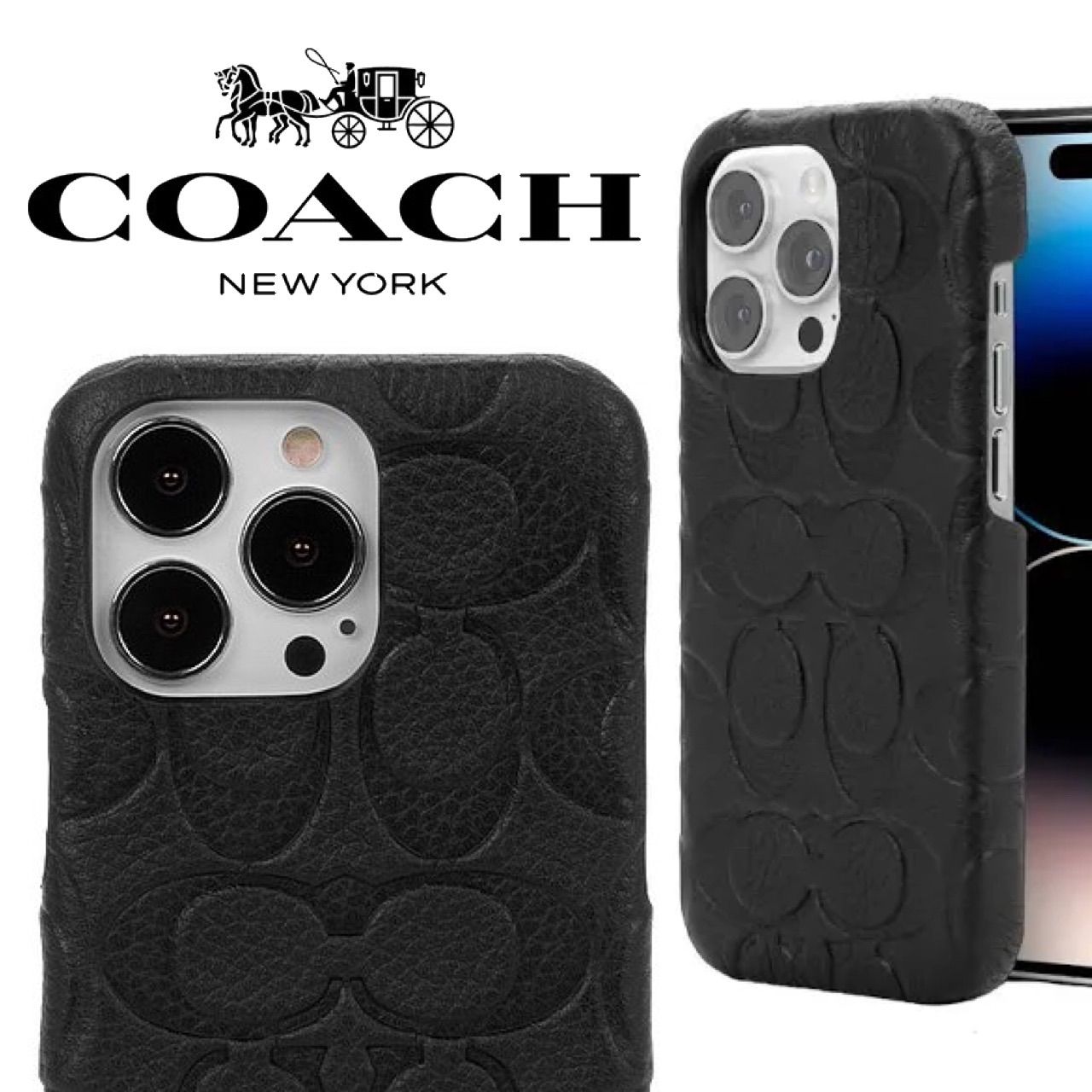 新品⭐︎コーチ Coach iPhone14シリーズ ペブル柄 ブラック ケース