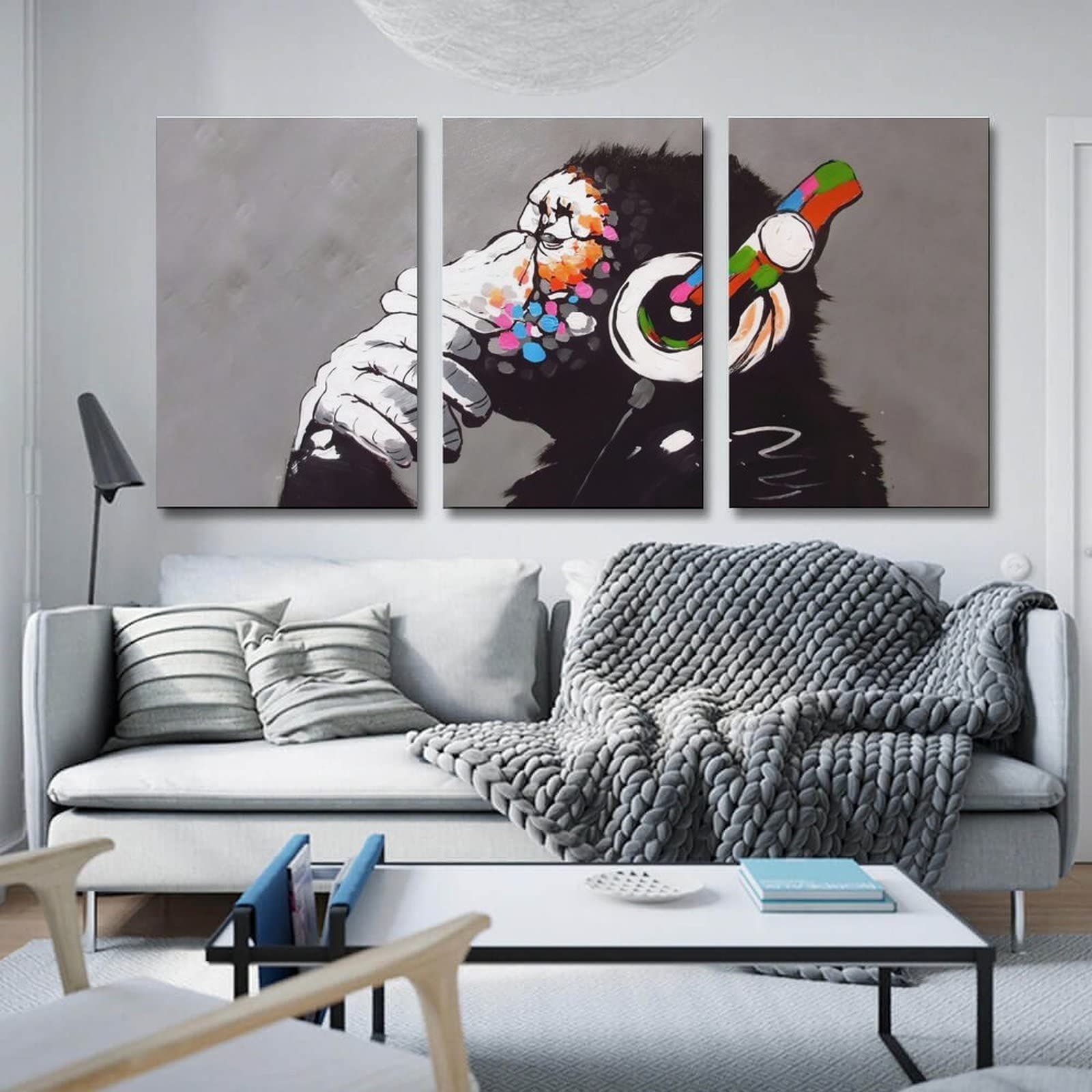 壁アート(40x60cmx3pcs) モダンアート おしゃれ 絵 インテリア 現代 壁飾り 壁アート 壁掛け フレーム装飾画 キャンバスアート  アートフレーム アートパネル チンパンジー Banksy バンクシー ポスター 音楽を聴いている猿 - メルカリ