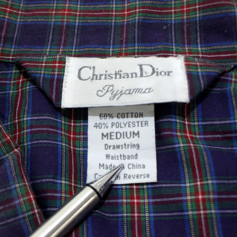 ディオール　パジャマ　M 00s Dior チェック柄 オープンカラー パジャマシャツ メンズ