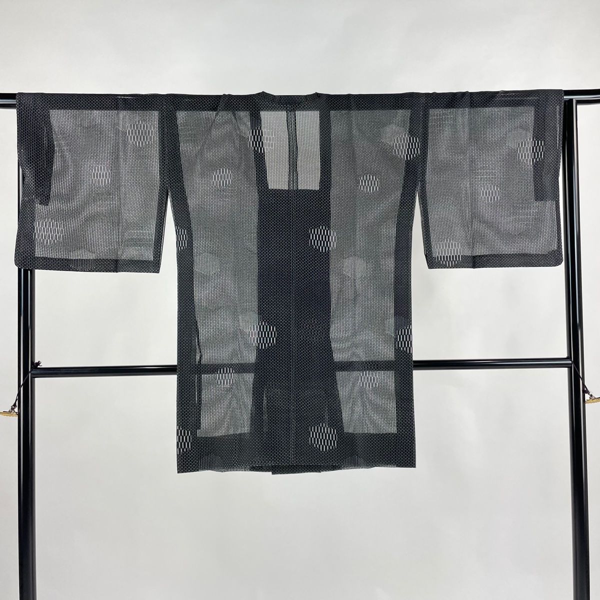 道行 身丈89cm 裄丈67cm M 和装コート 角衿 幾何学 黒 正絹 名品