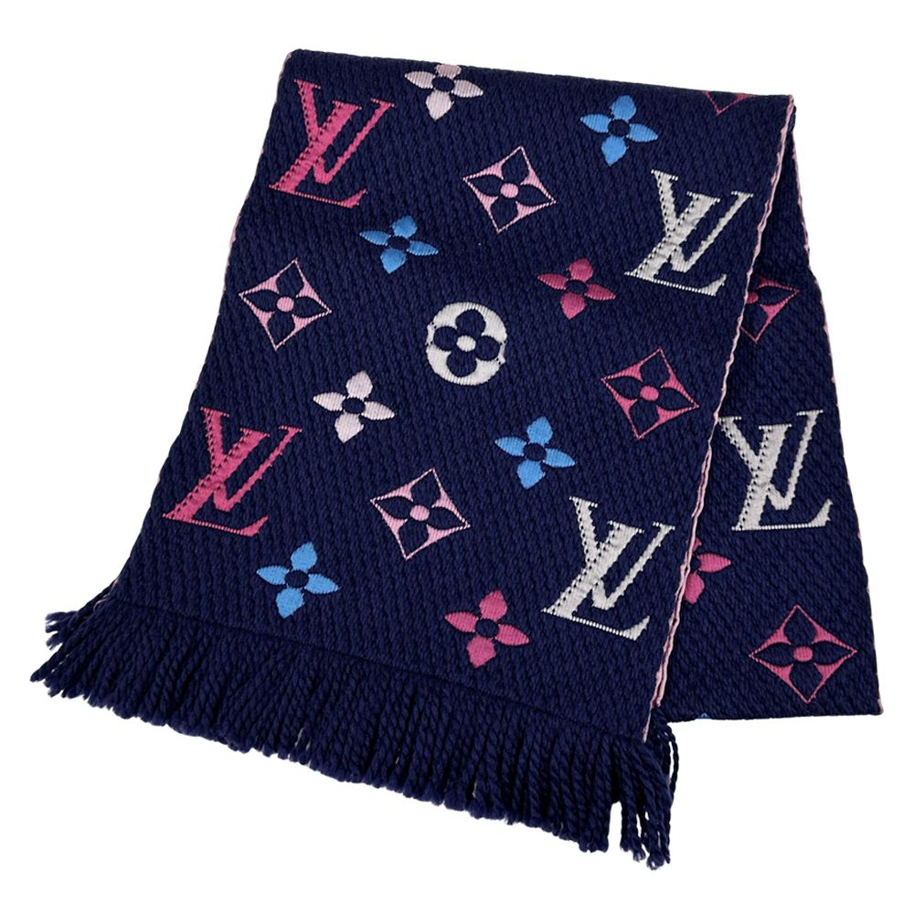 ルイ ヴィトン LOUIS VUITTON マフラー レディース ブランド ストール モノグラム ウール シルク エルシャプ ロゴマニア ネイビー マルチカラー M70899 レインボー かわいい おしゃれ 秋冬 カジュアル