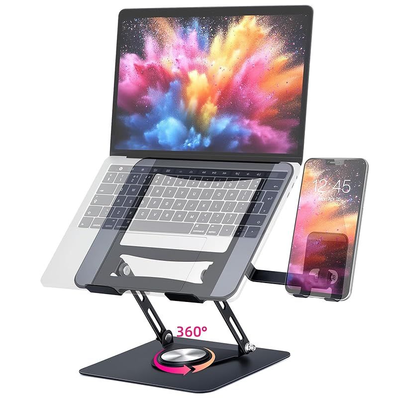 MOHOPE ノートパソコンスタンド スマホスタンド付 パソコンスタンド 回転 ノートPCスタンド 折りたたみ式 角度 高さ無段階調節 滑り止め 安定性 人間工学 姿勢改善 肩こり 猫背改善 放熱 laptop stand 耐荷重8kg 17.3インチまで 0