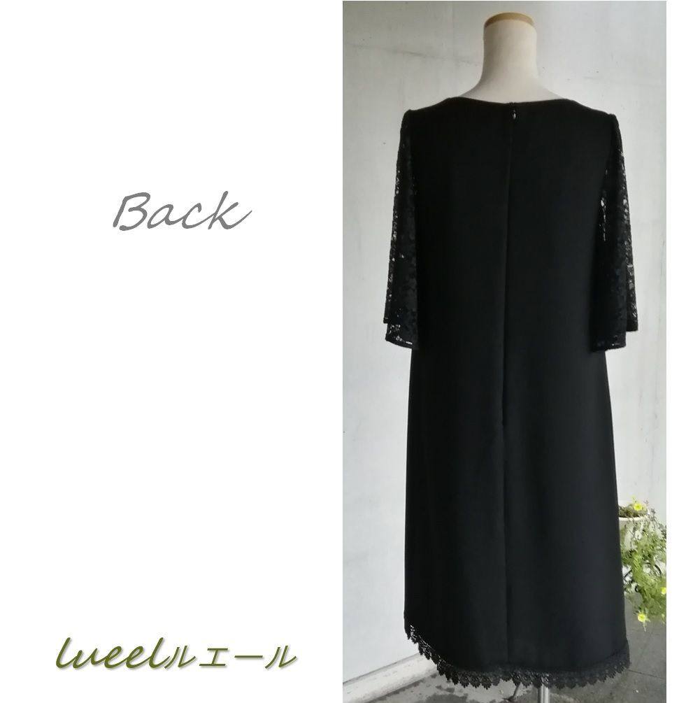 喪服でも使える袖レースのパーティードレス《S～3L》ブラック  