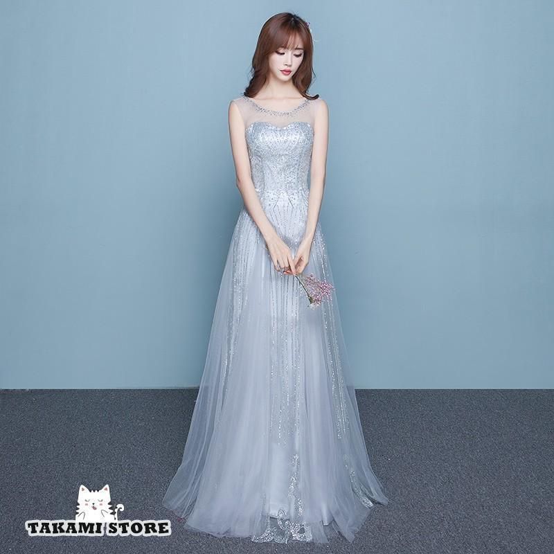 ウェディングドレス 花嫁 二次会 結婚式 披露宴 ウエディングドレス 大きいサイズ 3l ドレス ロング丈 シルバー 袖あり ノー