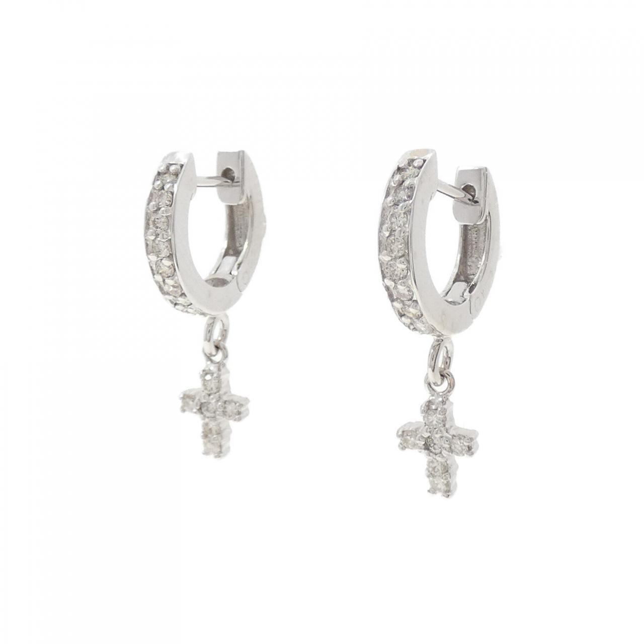 K18WG クロス ダイヤモンド ピアス 0.26CT
