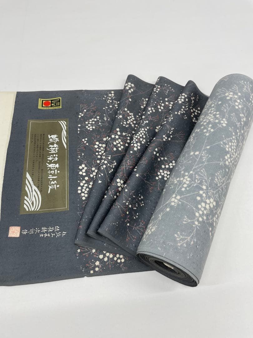 小紋 蝋糊染 通産大臣指定伝統的工芸品 紋意匠 藍墨茶色 正絹 反物