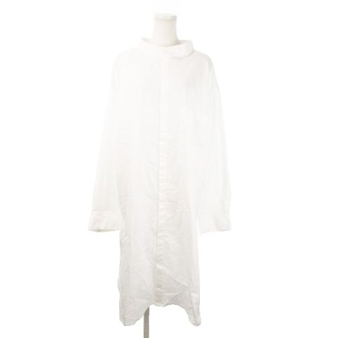 アルノ ARNO シャツワンピース ミモレ ロング スタンド 長袖 ビッグポケット 白 ホワイト AO17