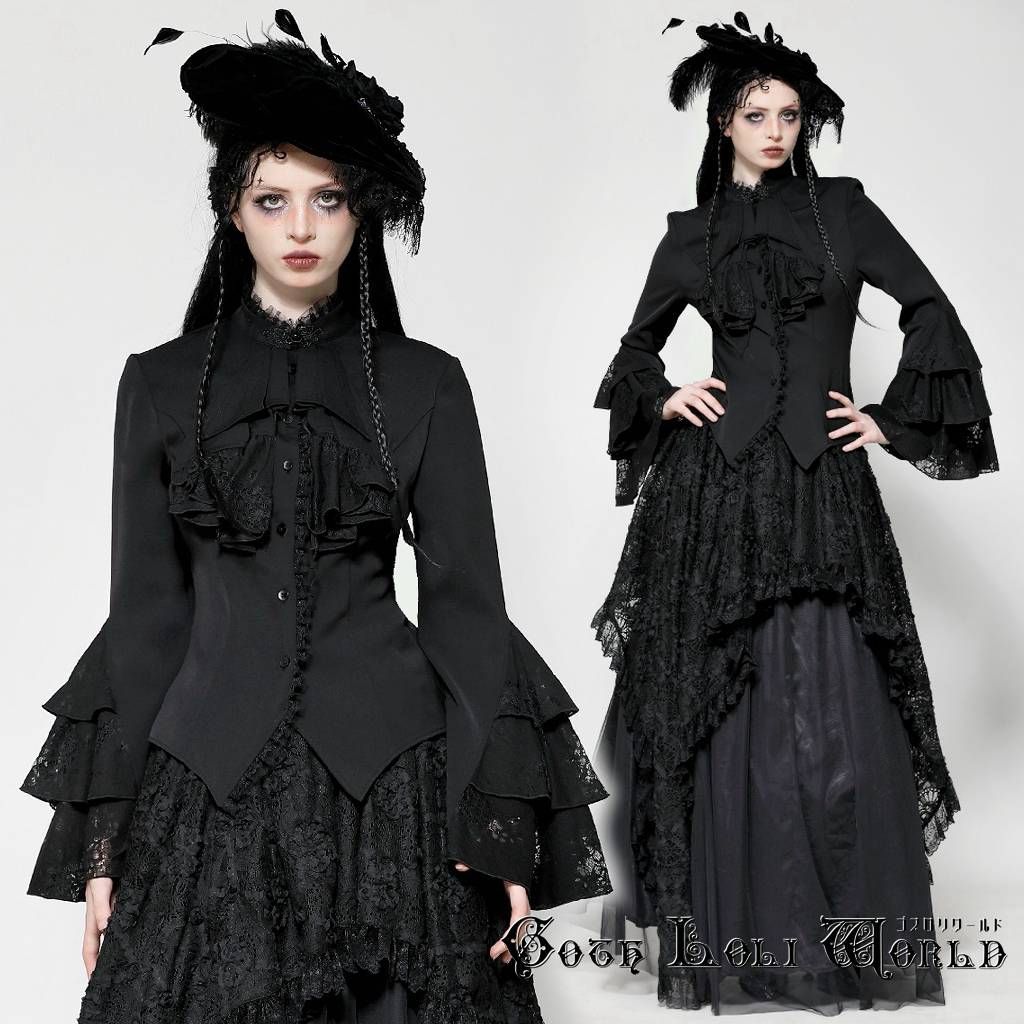 IW121 ダークロリータ フリル姫袖 ブラウス ファッション ゴシック