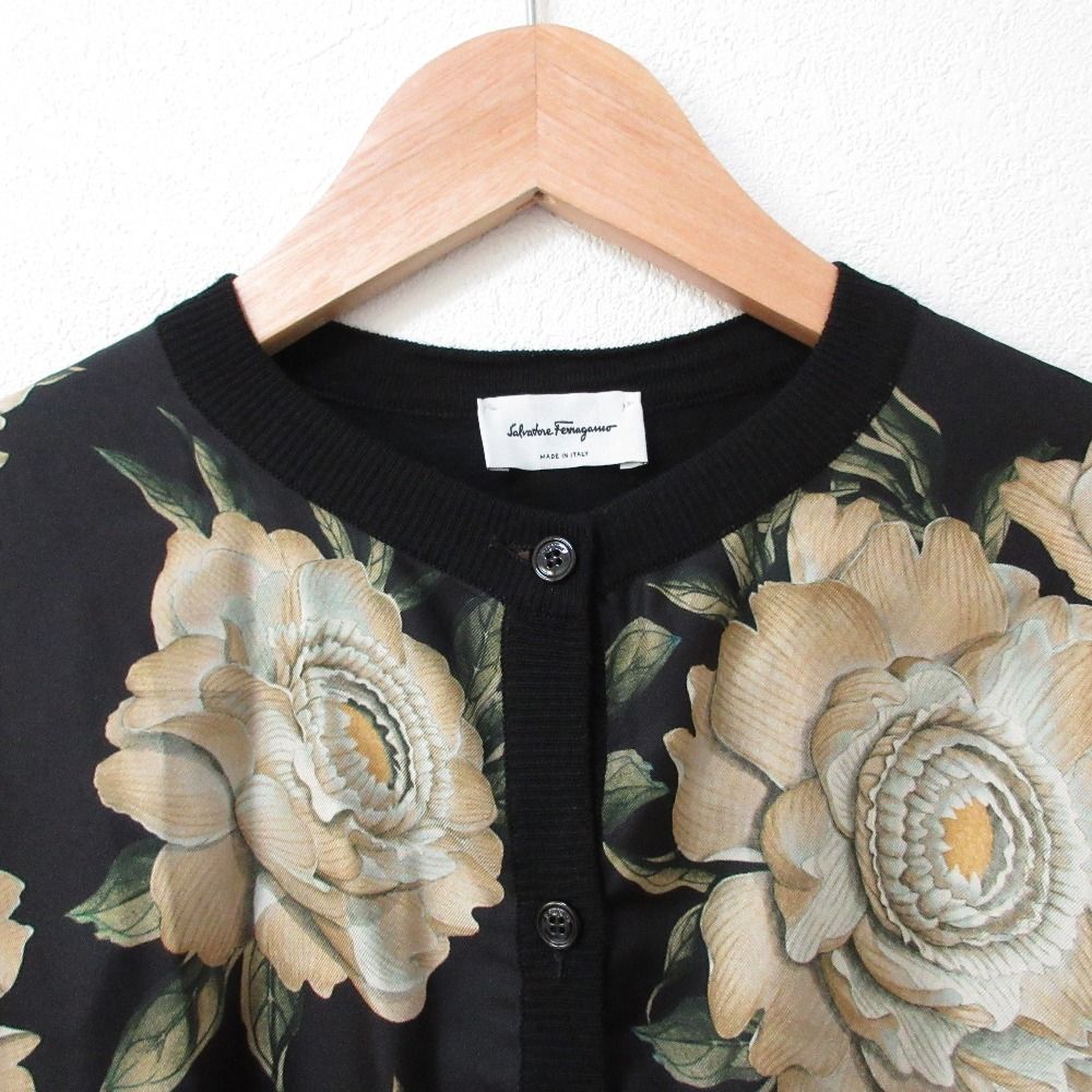美品 サルバトーレフェラガモ シルク切替ニット トップス イタリア製 M
