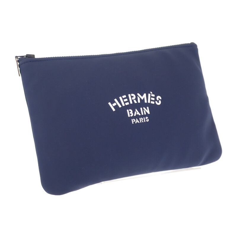 HERMES トゥルールフラット ネオバンMM ポーチ ナイロン ポリウレタン ネイビー ブラック金具 ユニセックス