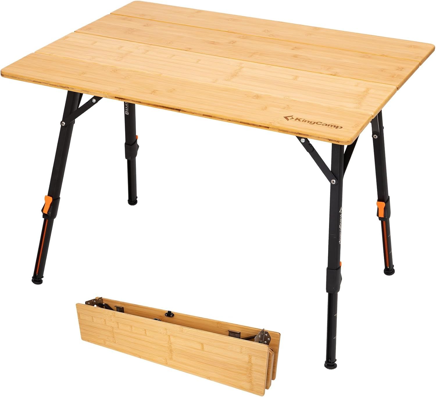 KingCamp キャンプ テーブル アウトドア 折り畳み 高さ無段階調整 42-70 cm バンブーテーブル 4折 コンパクト 耐荷重80kg 80 × 60 cm