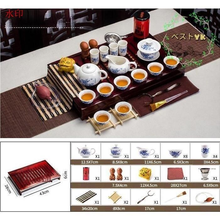 景徳鎮製 中国茶器 茶盤 中国美術 煎茶道具 茶盤 煎茶盆 青花釉裏紅