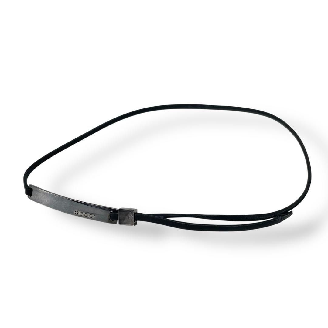 GUCCI グッチ チョーカー プレート ロゴ レザー シルバー ブラック SV925