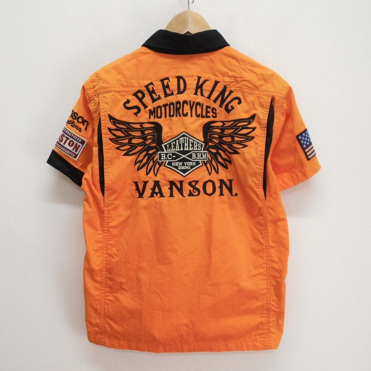 VANSON バンソン 半袖ワークシャツ ツイルレーシングシャツ フライングエンブレム ワッペン 刺繍 M 10116568