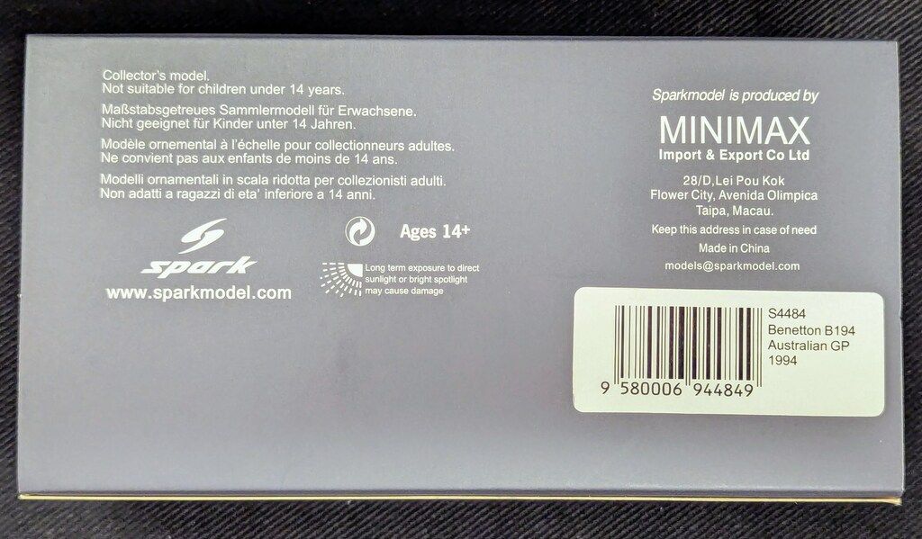 Spark model 1/43 Benetton B194 No.6 Australian GP 1994 Johnny Herbert S4484