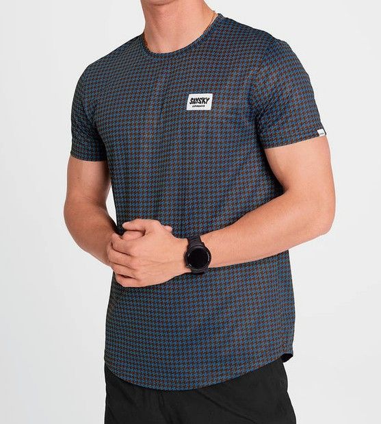 SAYSKY ランニング Tシャツ OMRSS31c1047 Houndstooth Combat T-shirt - Blue Aop メンズ