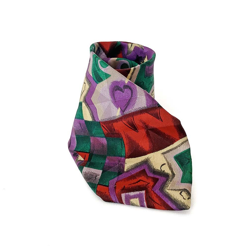 GIANNI VERSACE ジャンニ ヴェルサーチ 総柄 シルク ネクタイ ワイドタイ 剣先巾9cm グリーン レッド パープル マルチ イタリア製