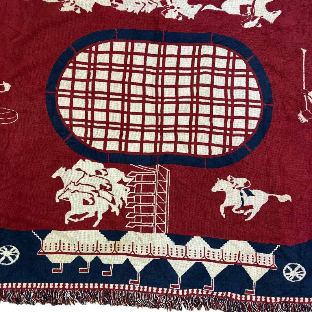 馬に乗る人物の刺繍ラグ　カーペット　ヴィンテージ 馬に乗る人物の刺繍ラグ カーペット ヴィンテージ