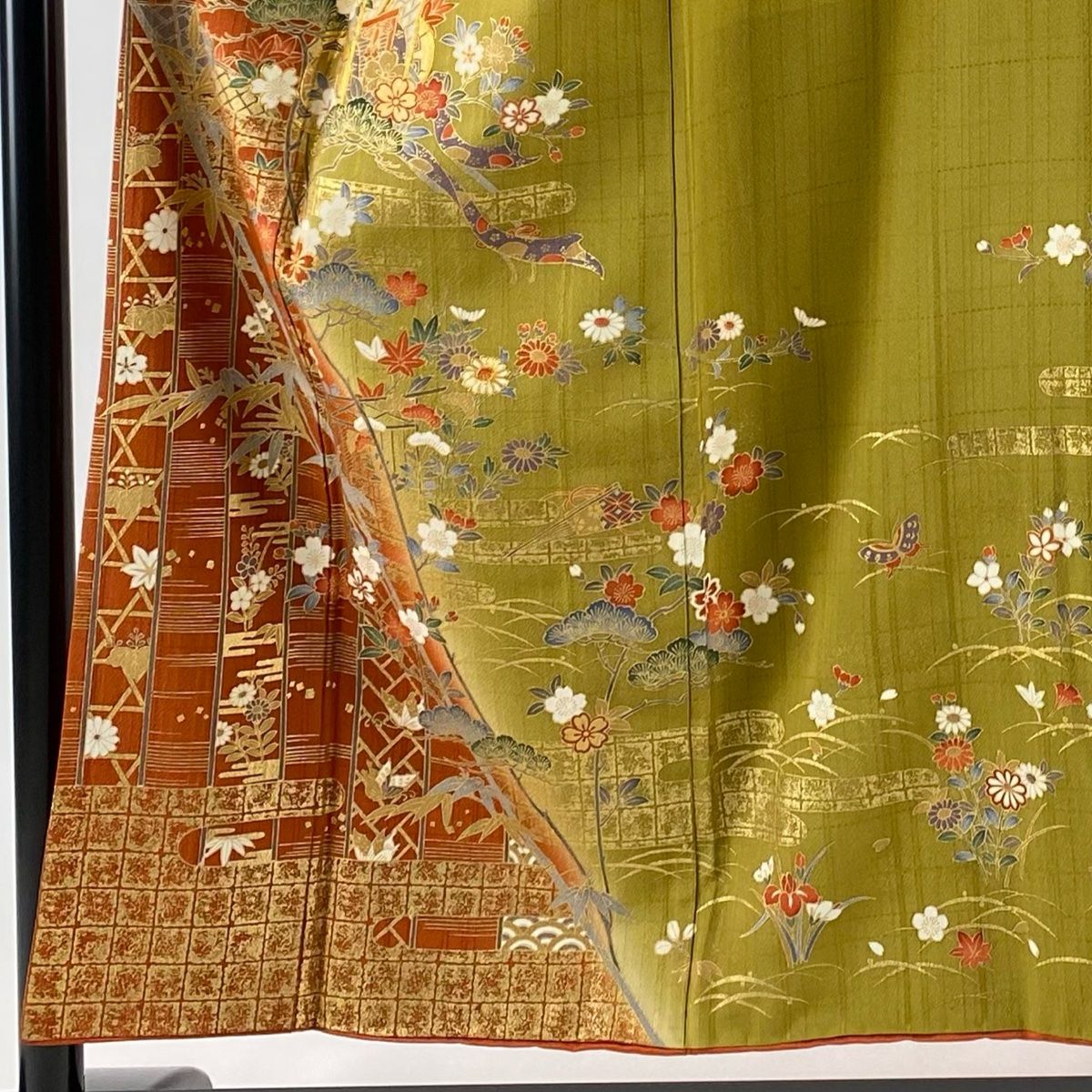 訪問着 身丈162cm 裄丈62.5cm S 袷 御所車 松 金彩 ぼかし 山吹