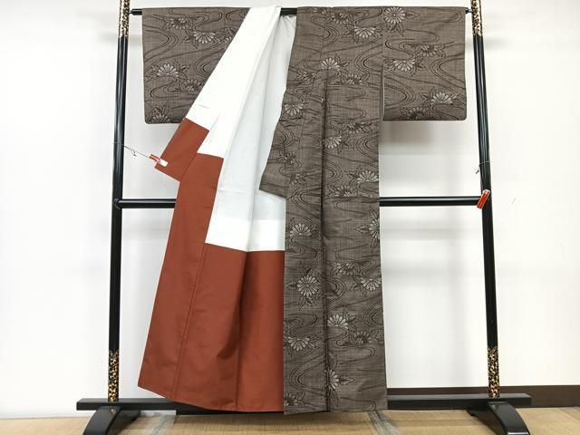 平和屋着物□本場大島紬 泥染め 7マルキ 流水遠山風景文 逸品 CAAI8048yc