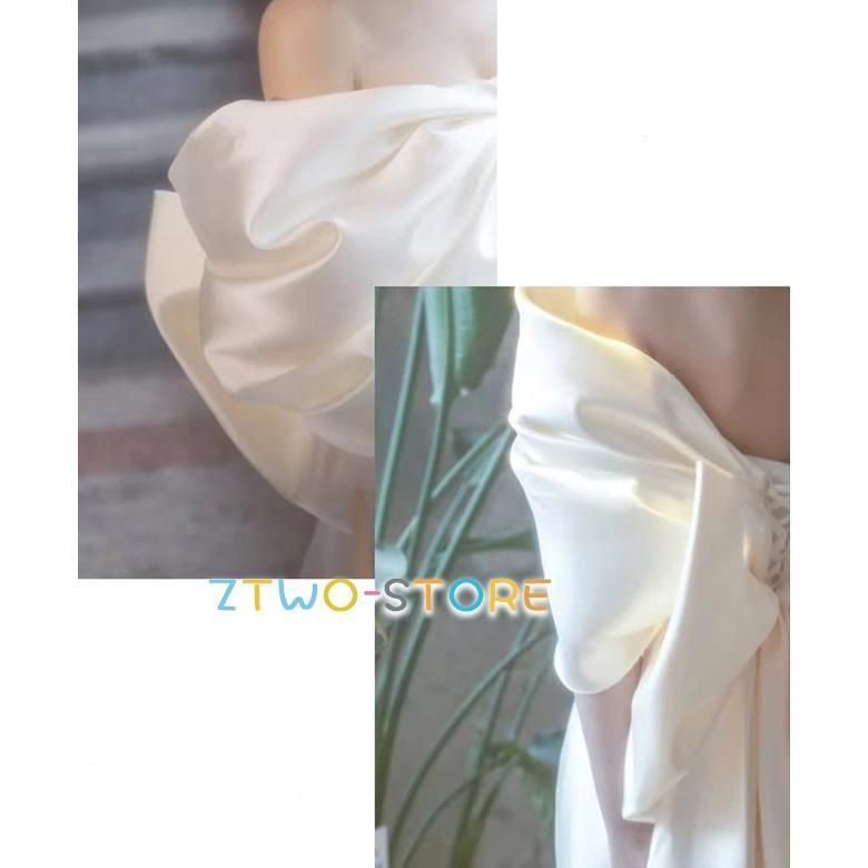 ウェディングドレス マーメイド オフショルダー ウェディングドレス 大きいサイズ 3L ウェディングドレス 二次会 袖あり シンプル リボン FFCRYSTALESIA_COM