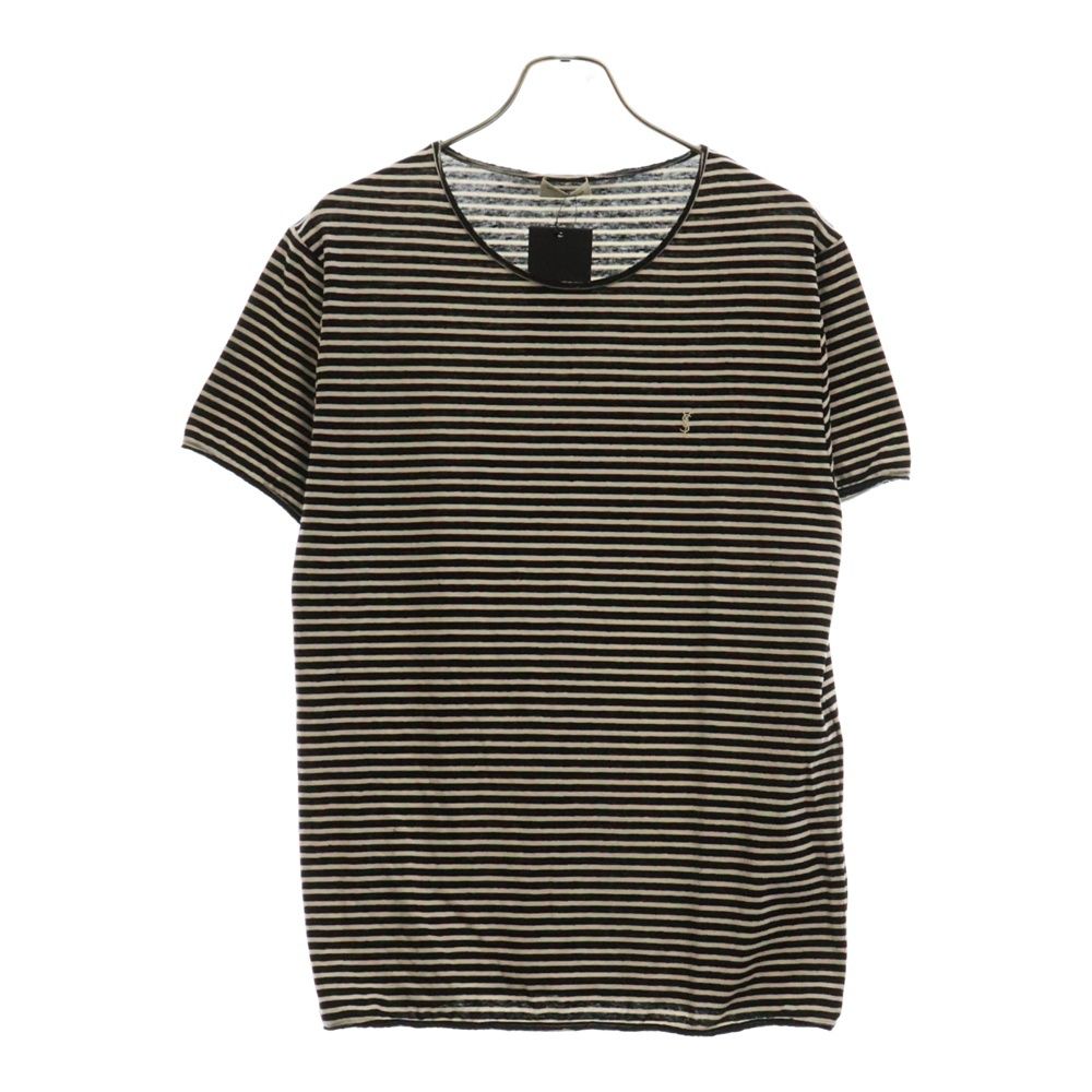 SAINT LAURENT PARIS (サンローランパリ) YSL Logo Border Tee スモールロゴ ボーダー 半袖Tシャツ ブラック/ホワイト 683809 Y36OZ