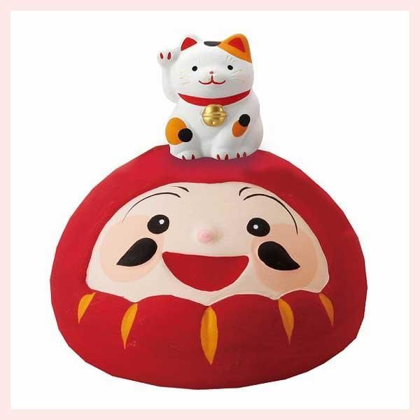 置物　福だるま（招猫）　K5517　※陶器，招き猫，まねき猫，開運招福，縁起物，和，民芸品，工芸品，日本，レトロモダン，かわいい，可愛い，キャット，ねこ，置物，ユニーク，達磨