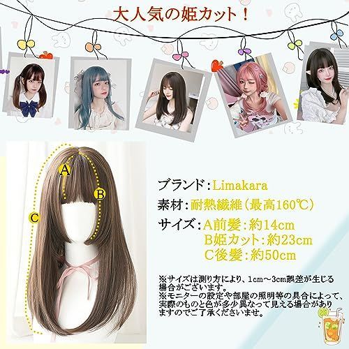 アッシュブラウン Limakaraウィッグ フルウィッグ ミディアム 姫髪 レディース ストレート ぱっつん セミロング ロング wig 姫カット 自然  耐熱 小顔効果 原宿 人気 ロリータ 可愛い ネット/櫛付き（アッシュブラウン） - メルカリ