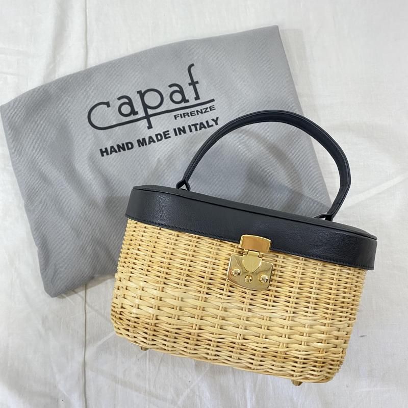 【美品】Capaf／ハンドバッグ／ブラック×ベージュ／イタリア製 capaf カパフ ハンドバッグ かごバッグ/ハンドバッグ/ベージュ