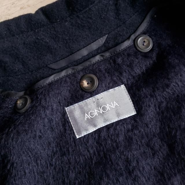 アニオナ AGNONA ☆ カシミヤ ロングコート 伊製 濃紺 インナー付
