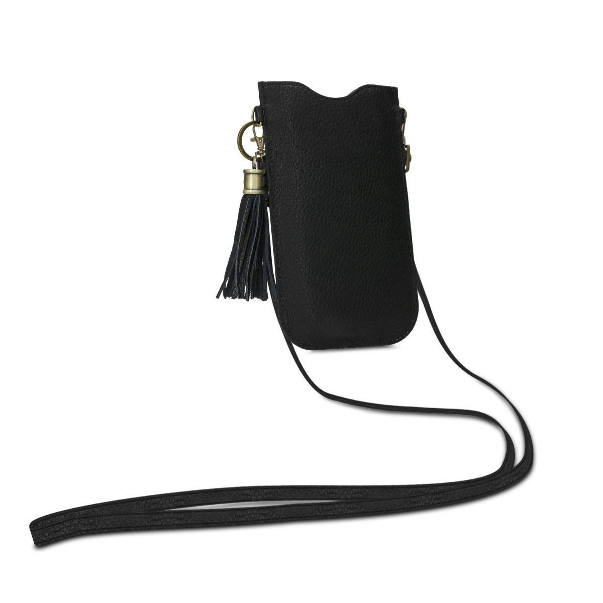 kalibri Smartphones対応 ケース - ネック ショルダー ストラップ タッセル付き - スマホ 本物革 カバー 長さ調整OK 斜めがけ