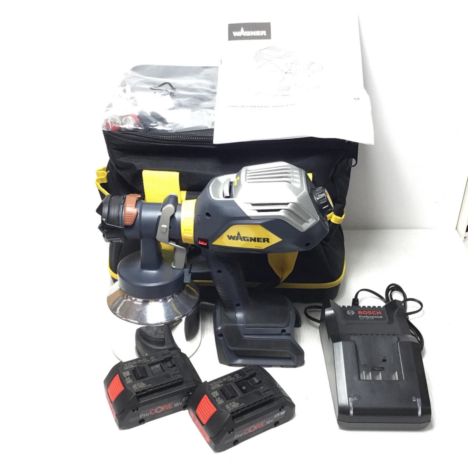 ΘΘBOSCH WAGNER ファインスプレーキット 程度A 充電器 充電池2個 ケース付 コードレス式 18v FC4000 ネイビー
