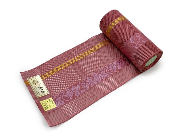 赤紫の朝顔柄 本場筑前博多織 夏半幅紗帯 新品未使用 紗の半幅帯 本場筑前 博多織 正絹 細帯 夏用の着物や浴衣に「赤