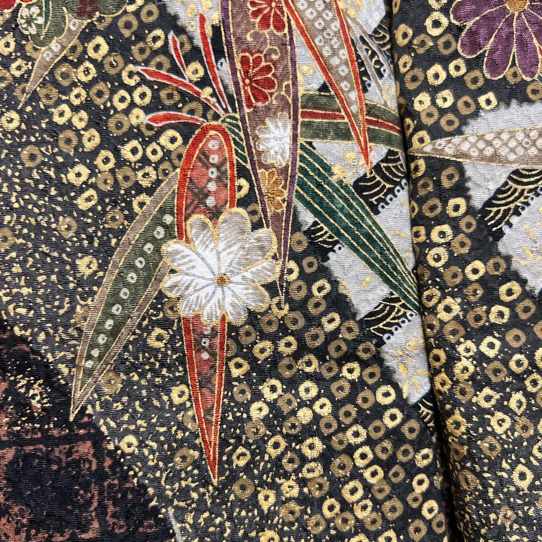小紋 金彩 斜め縞 流水 菊花 花籠 竹 格子 着物 092a d - メルカリ