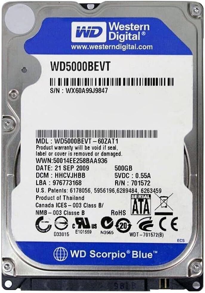 WD5000BEVT Western Digital 500GB 5400RPM SATA 2.5 9mm HDD