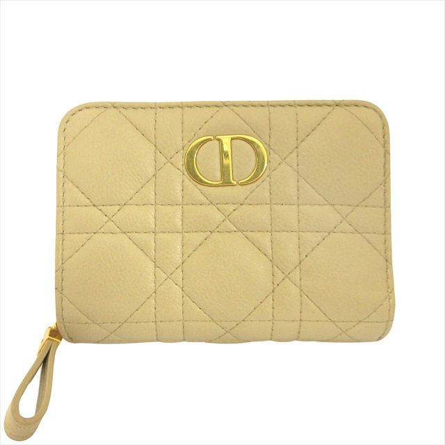 クリスチャンディオール Christian Dior カロ スカーレット ウォレット Caro Scarlet Wallet カナージュ 二つ折り 財布 CDロゴ レザー キルティング S5032UWHC ベージュ系 ゴールド レディース