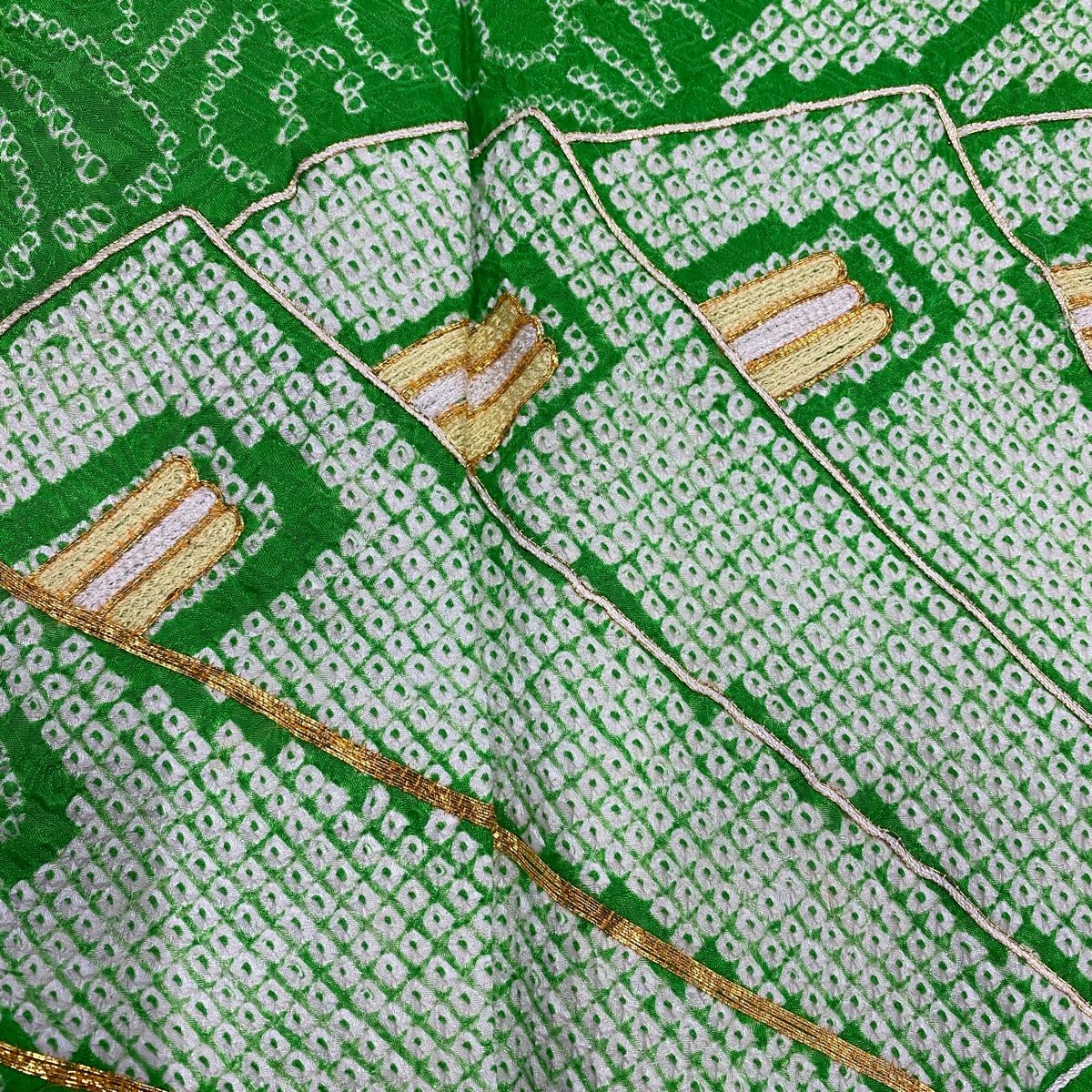 訪問着 身丈162cm 裄丈66cm M 袷 扇 菊 金糸 絞り 緑 正絹 優品 【