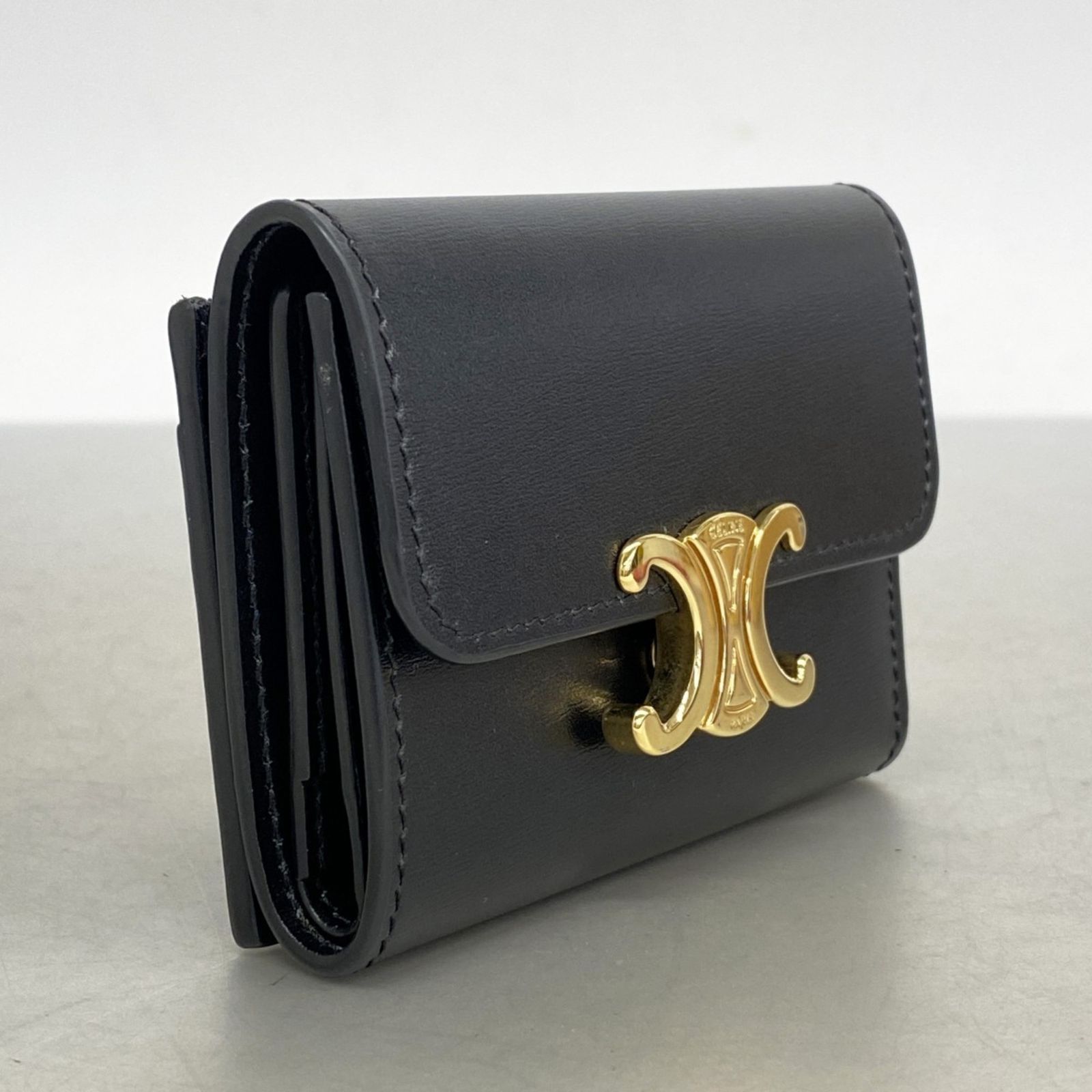 専用 購入不可 CELINE 三つ折り財布 黒 カーフレザー 百貨店購入品 CELINE [新品/正規ラッピング済] セリーヌ 財布 ミニ 三つ折り