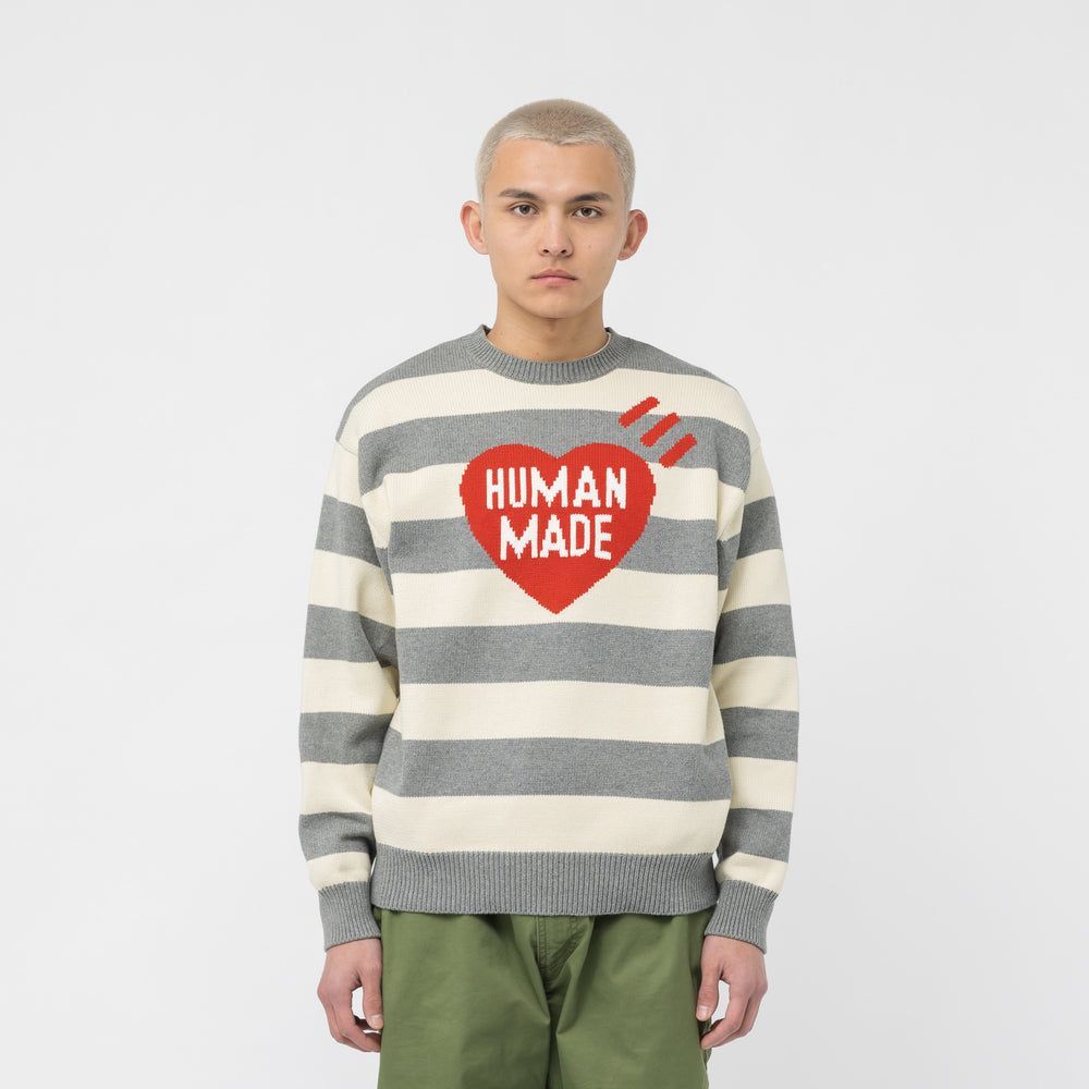 human made STRIPED HEART KNIT SWEATER